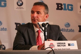 Urban Meyer addresses media at the Hilton Chicago during Big Ten Football Media Days.