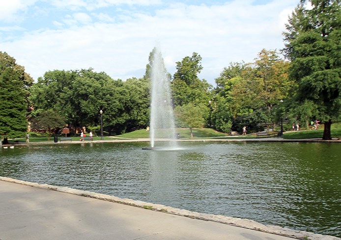 Mirror Lake is overflowing and leaking, but some OSU officials said research being done on the issue won’t affect the Mirror Lake jump tradition. Credit: Shelby Lum / Photo editor