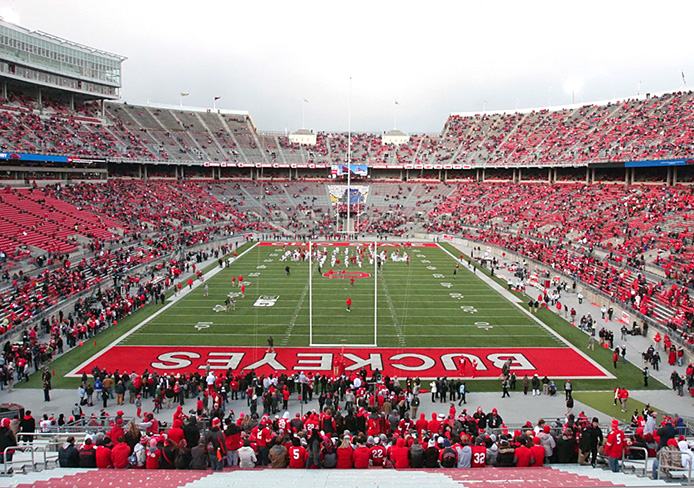 Ohio Stadium during an OSU football game against Indiana Nov. 23. Ohio Stadium is set to receive waterproofing and concrete repairs this summer. Credit: Shelby Lum / Photo editor