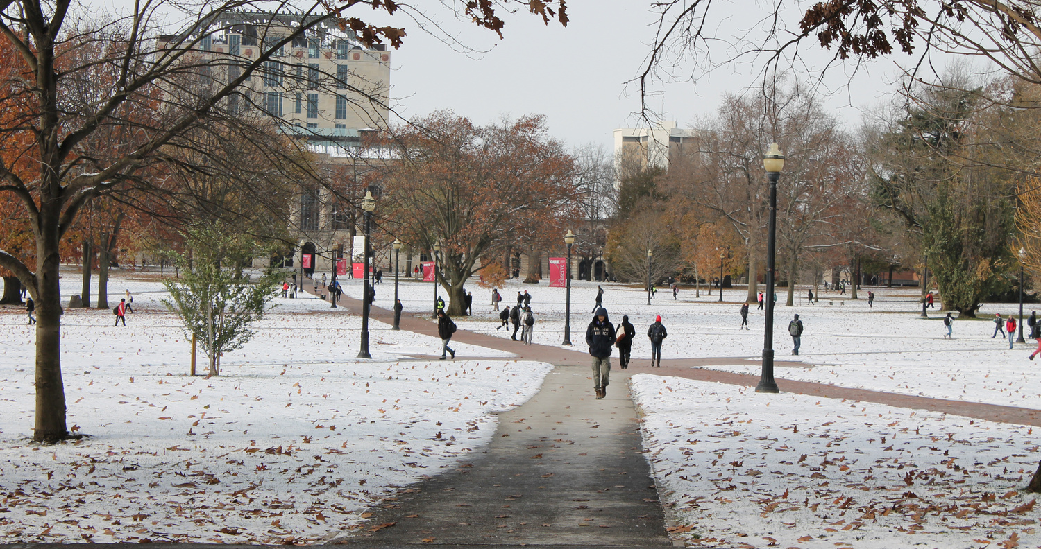 people walking on the oval during the winter