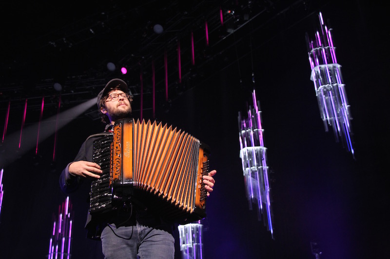 Stelth Ulvang plays the accordion for The Lumineers for their set in Columbus on Jan. 28. Credit: Ashley Nelson | Sports Director