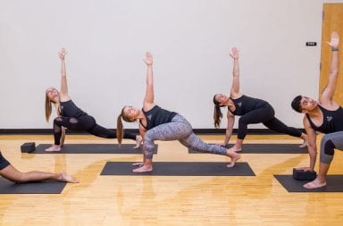 Ohio State fitness instructors practice yoga in Aug. 2018 at the RPAC. Credit: Courtesy of Ohio State Office of Student Life