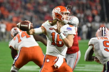 Trevor Lawrence fires a pass against the Buckeyes