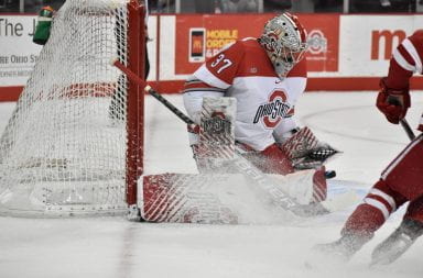 Ohio State goalie Tommy Nappier saves a shot