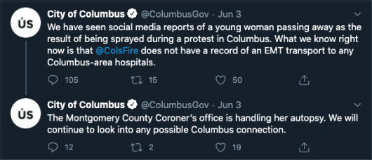 Tweets from the city of Columbus Twitter account June 3.