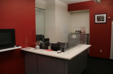 picture of the empty front desk at Ohio State's testing center
