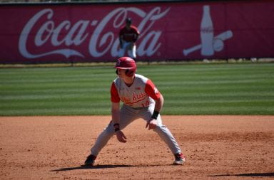 Nate Karaffa runs the bases during a baseball game