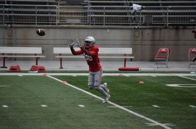 Chris Booker makes a catch in practice