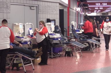 people giving blood at the blood drive