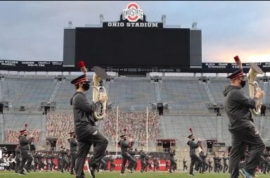 A new on the field viewing angle used in the OSU marching band half-time performance filming