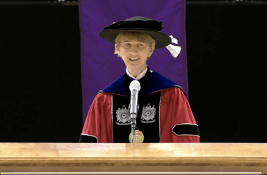 University President Kristina M. Johnson speaks at the 2020 virtual fall commencement ceremony