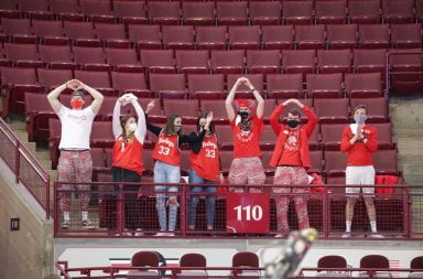 students at the ohio state men's basketball game