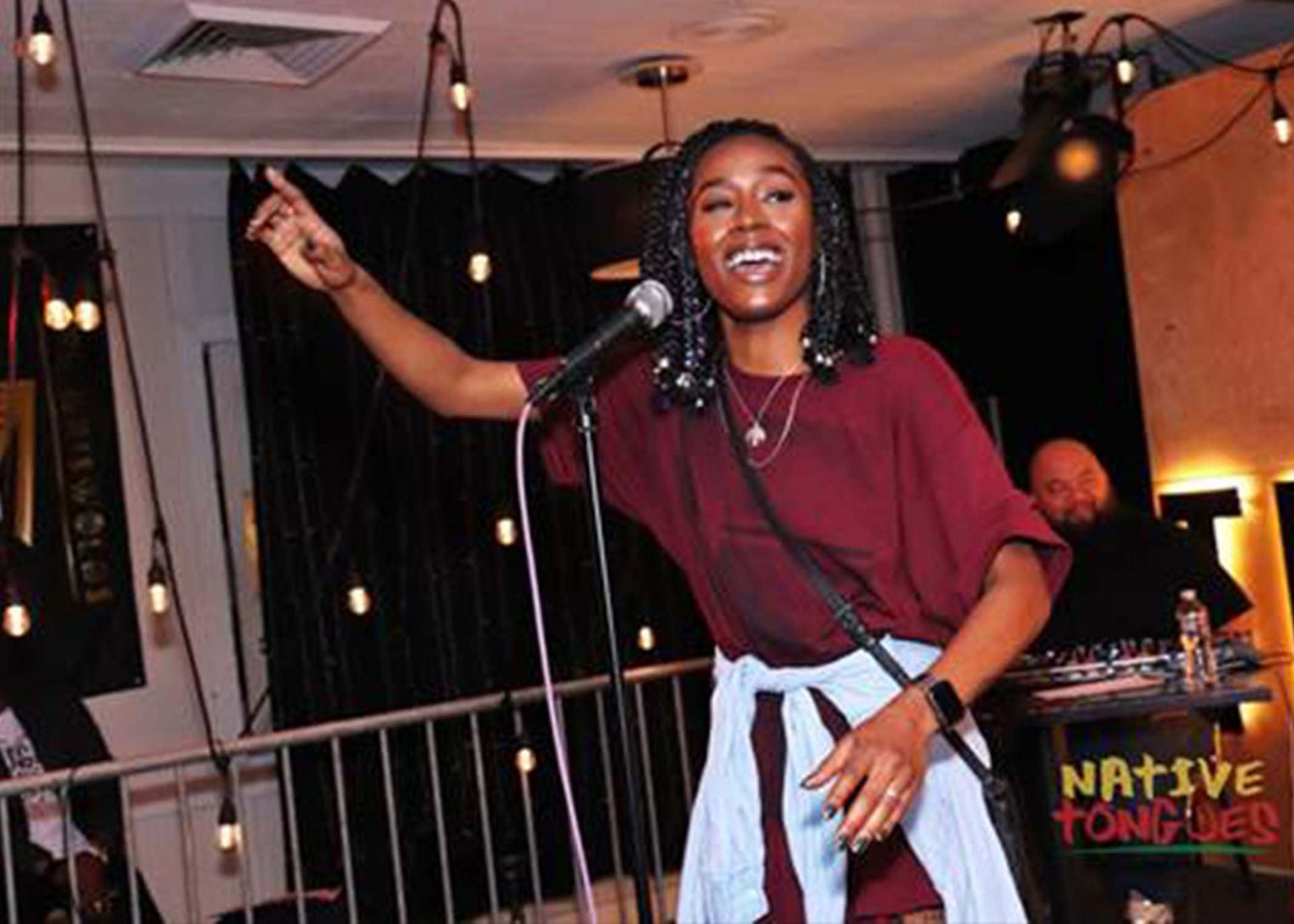Spoken word artist Shameaca Moore on stage.