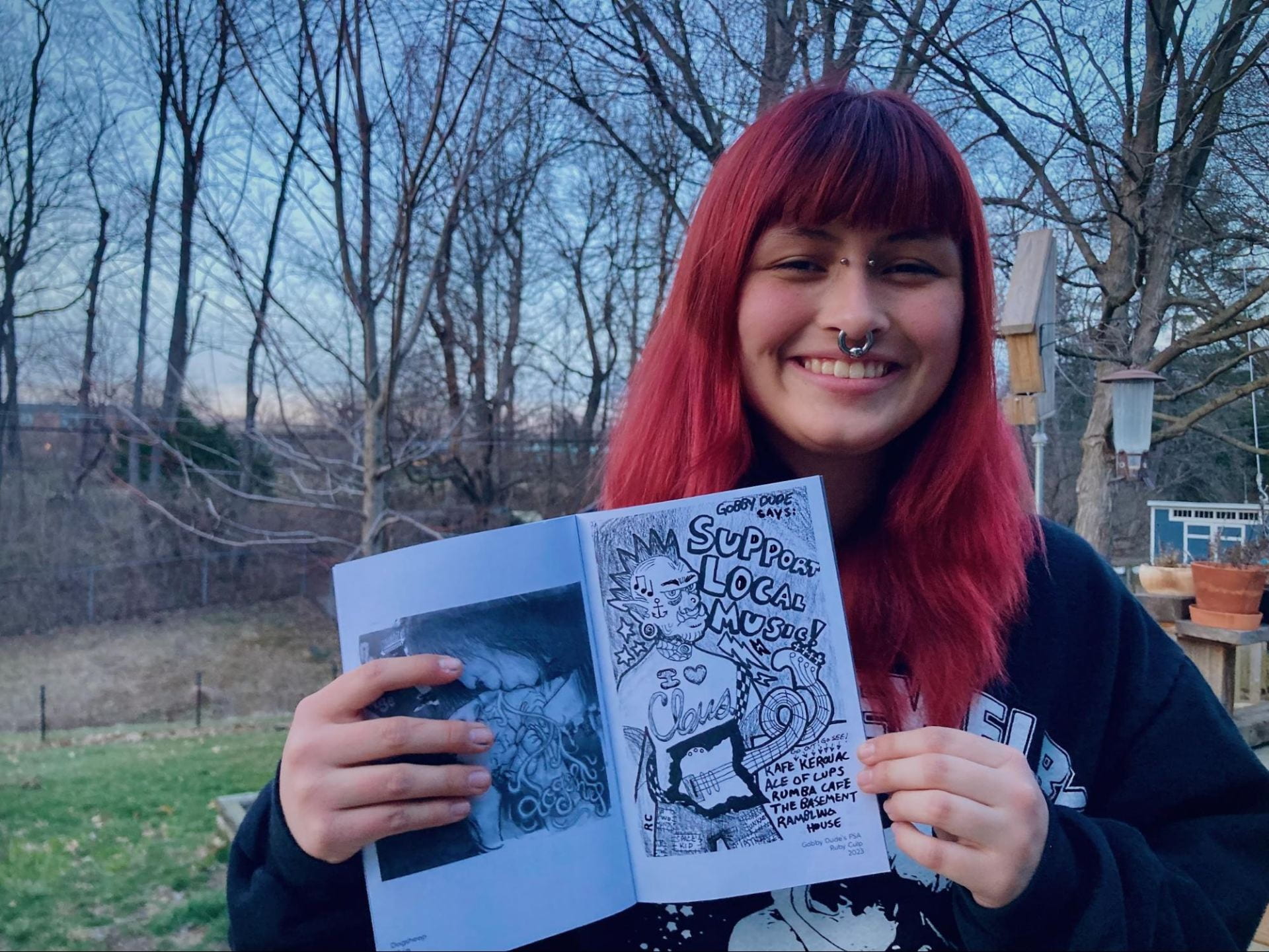 Ruby Culp showing off her artwork in the second issue of Lab Waste. 