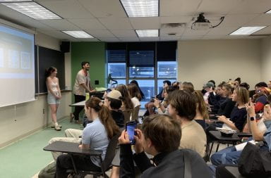 The first public meeting of the Students for Sustainable Fashion club August 30, led by president Molly Hoskin as well as co-founder and treasurer Vir Kolpe. Credit: Kyrie Thomas | Lantern Reporter
