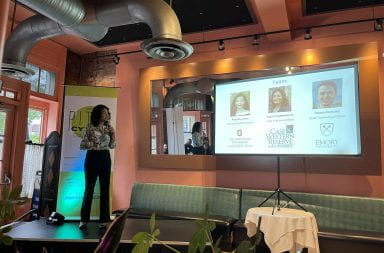 Pelorus Health founder Anjali Prabhakaran pitches her startup idea to a panel of tech experts at Pitch Cypher in Cleveland, Ohio on June 8, 2023. Pelorus Health placed second in the competition. Credit: Courtesy of Anjali Prabhakaran
