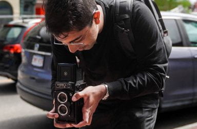 Ohio State alum Imran Nuri used a 50-year-old film camera (pictured above) to take portraits of the 1,000 strangers he chatted with across 48 U.S. States during the summer of 2022. Credit: Courtesy of Imran Nuri