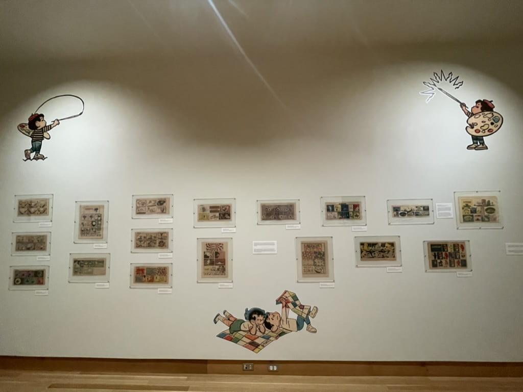 A gallery wall seen in the "Depicting Mexico and Modernism: Gordo by Gus Arriola" exhibit at the Billy Ireland Cartoon Library & Museum. Credit: Raghav Raj | Lantern Reporter