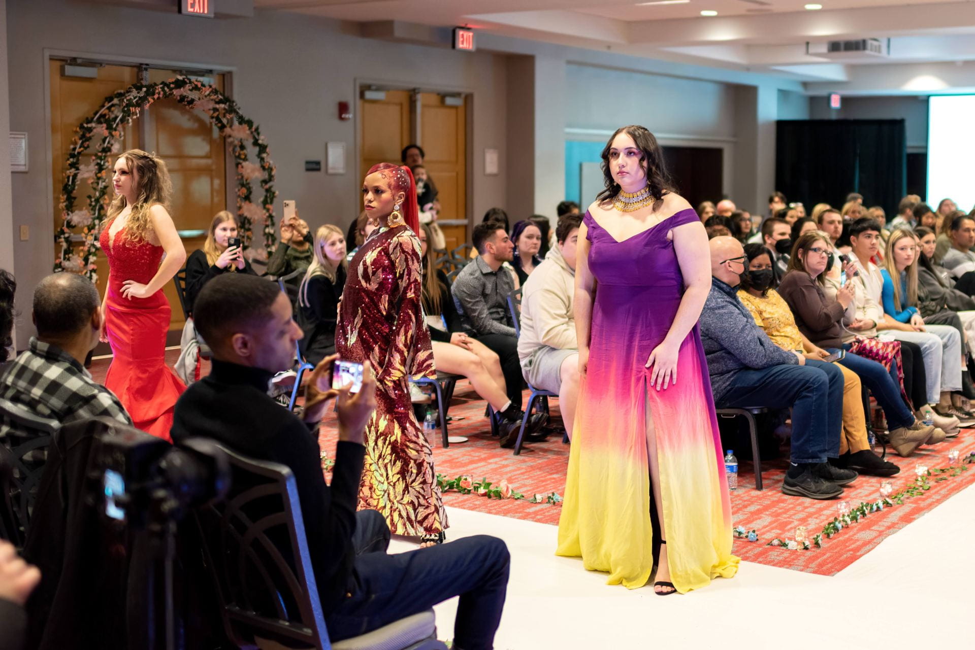 Models walk the runway at Unchained OSU's 2023 annual fashion show aimed at spreading awareness on human trafficking. Credit: Dave Toth