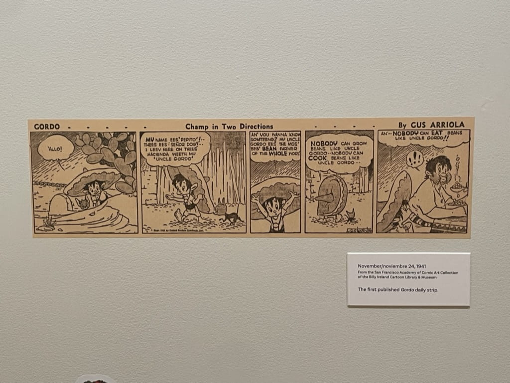 A "Gordo" comic strip, as seen in the "Depicting Mexico and Modernism: Gordo by Gus Arriola" exhibit at the Billy Ireland Cartoon Library & Museum. Credit: Raghav Raj | Lantern Reporter
