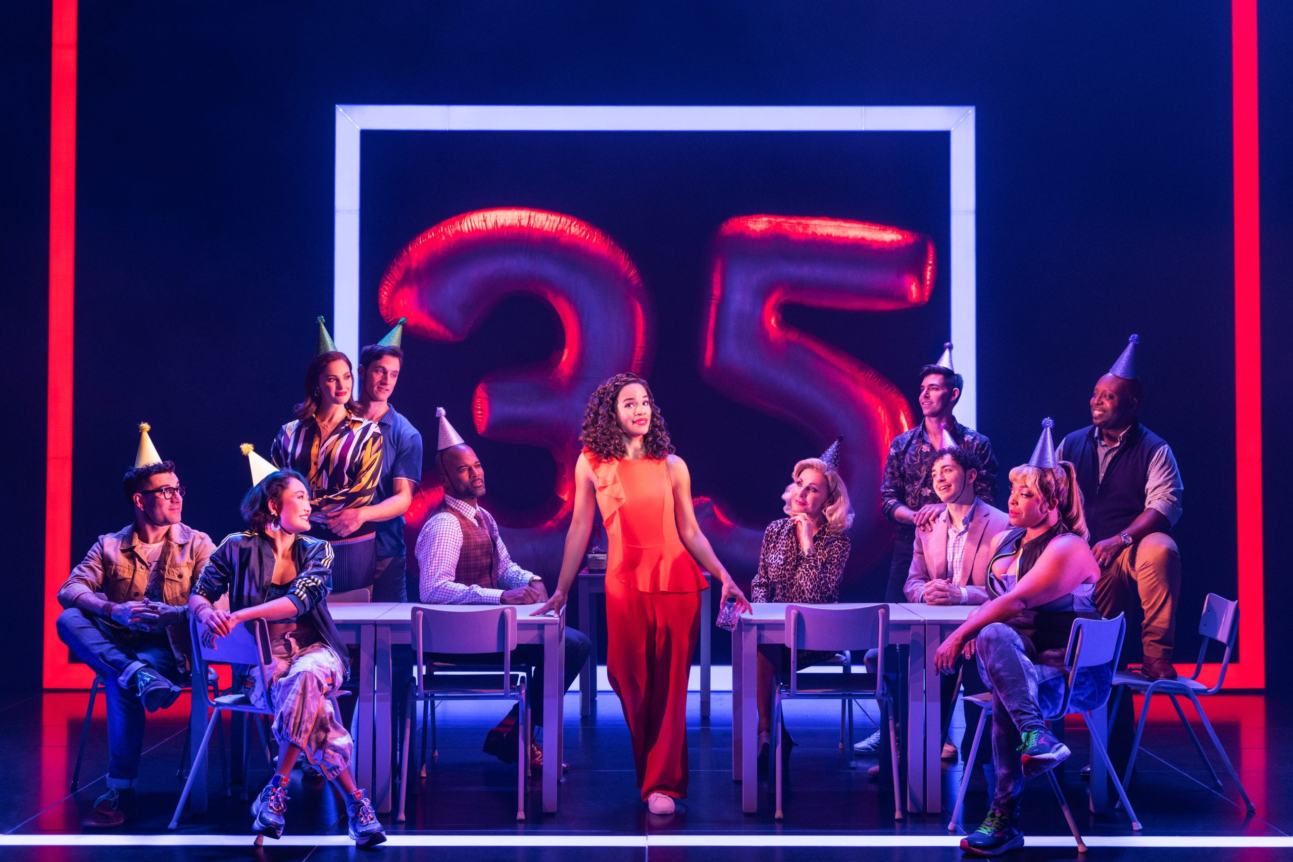 Led by Britney Coleman (center) as Bobbie, the current touring production of "Company" will stop at the Ohio Theatre from Tuesday to Sunday. Credit: Jim Fisher