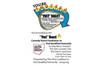 The “Yost” Roast – Comedy Roast Fundraiser to End Qualified Immunity is scheduled for 8 p.m. Sunday at The Attic Comedy Club. Credit: Michael Sweeney