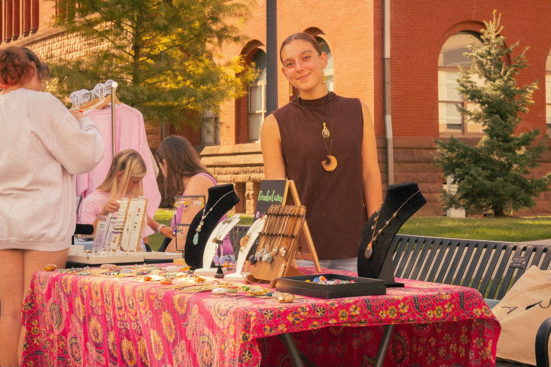 Jordan Popovsky, owner of Beadznwirez, with some of her pieces during an on-campus pop up in September 2023. Credit: Gabriel Sanchez