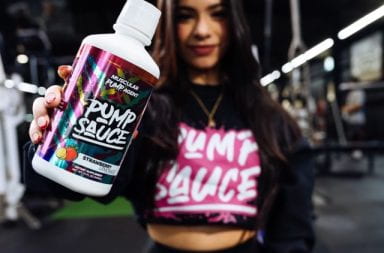 Brand model Brittney Scarlett shows off Pump Sauce’s newest flavor, strawberry lemonade. Pump Sauce is one of 25 brands that will be featured in the first-ever Stack3d Select pavilion at this year's Arnold Sports Festival. Credit: Courtesy of Pump Sauce, co-owned by Jordan Murphy