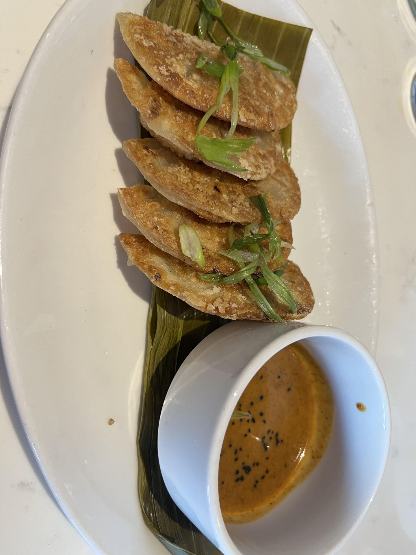 Edamame dumplings served with Thai almond dipping sauce. Credit: Kate Shields | Campus Editor