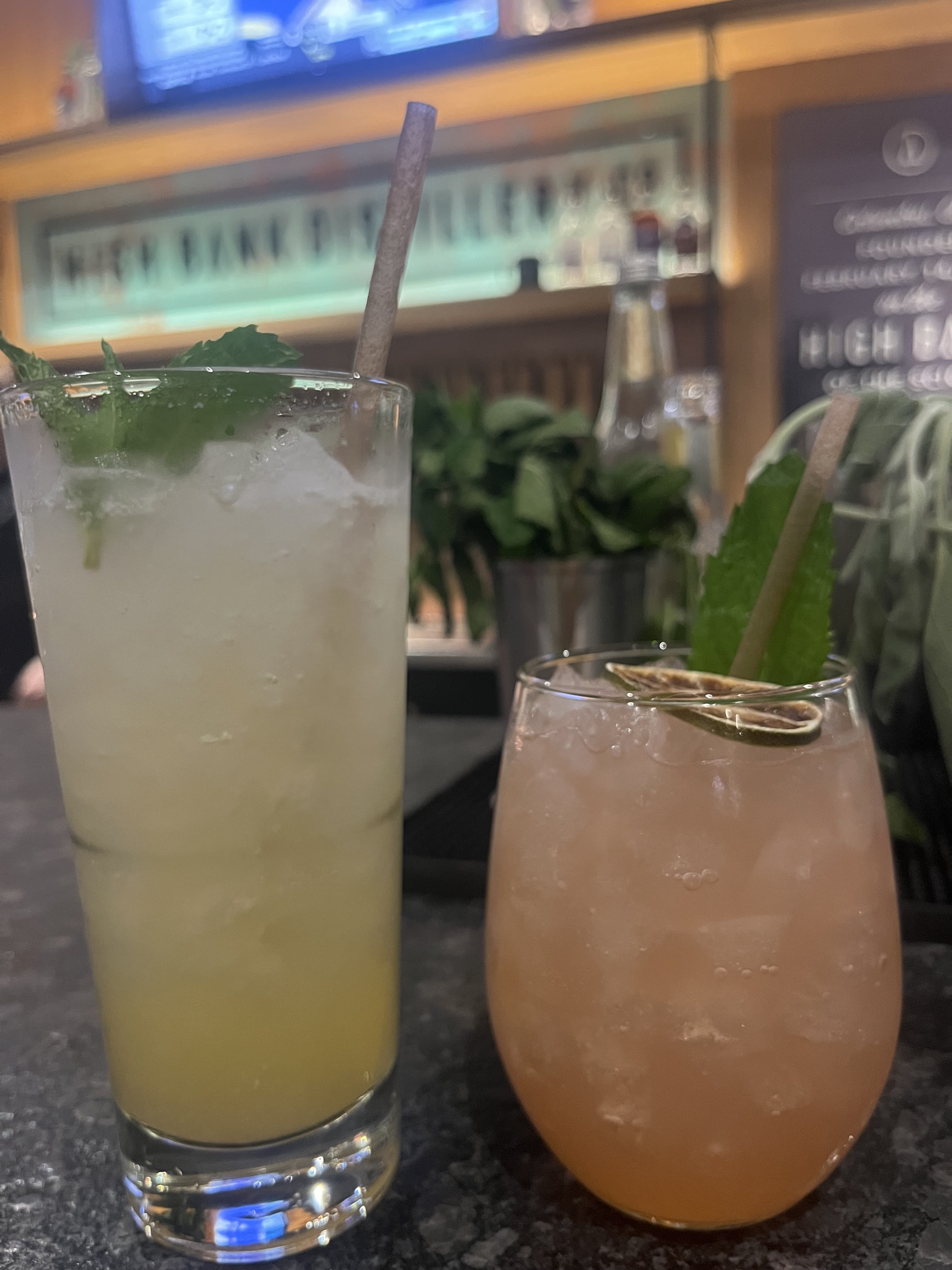 High Bank Distillery's “Apri-caught You Lookin” (left) and "Rosé Cooler” (right) combine house vodka with delicious fruity flavors. Credit: Kate Shields | Campus Editor