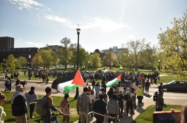 On Thursday, April 25, protesters marched from the Ohio Union to the South Oval. Credit: Arianna Smith | Editor-in-Chief