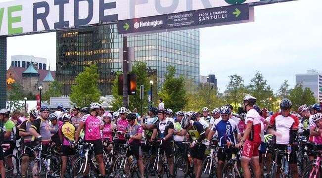 Pelotonia riders stand with their bikes at the starting in anticipation of the ride ahead of them. More than 6,000 riders were registered for the Aug. 11 event. Credit: Kristen Mitchell / campus editor