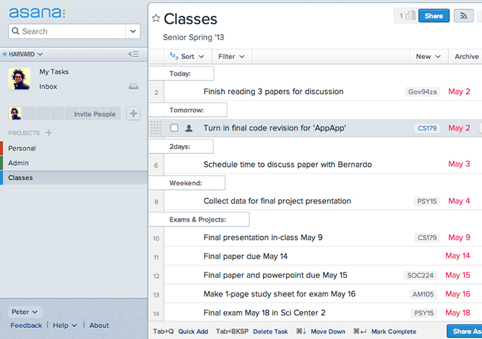 A screenshot of Asana, a free app, which allows users to create, rank and assign tasks, and collaborate with up to 15 people for free. Credit: Courtesy of Asana