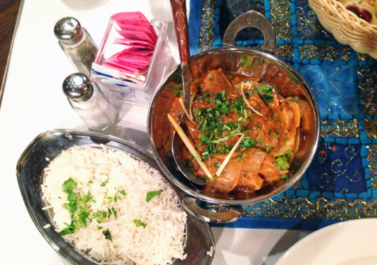 You can get Murgh Kadhai with basmati rice at Mughal Darbar, located at 2321 N. High St. for $13. Credit: Nen Lin Soo / Lantern reporter 