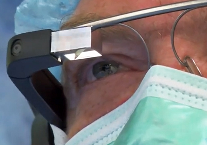 Dr. Christopher Kaeding, an orthopedic physician and professor in the Department of Orthopaedics, performing an ACL surgery wearing Google Glass Aug. 21 at the Wexner Medical Center. Credit: Courtesy of YouTube