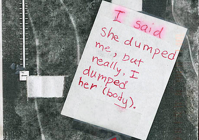 A postcard posted on PostSecret’s website Aug. 31 appeared to confess a murder.  Credit: Courtesy of PostSecret