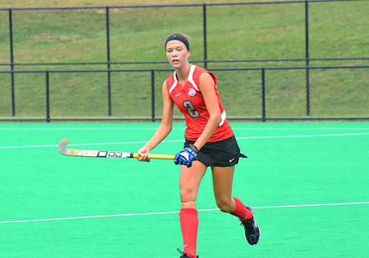 Freshman midfielder Paige Hamilton looks for the ball during a game against New Hampshire, at Buckeye Varsity Field. OSU won, 3-2.