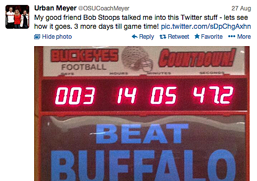 Urban Meyer's first tweet sent on Aug. 27.