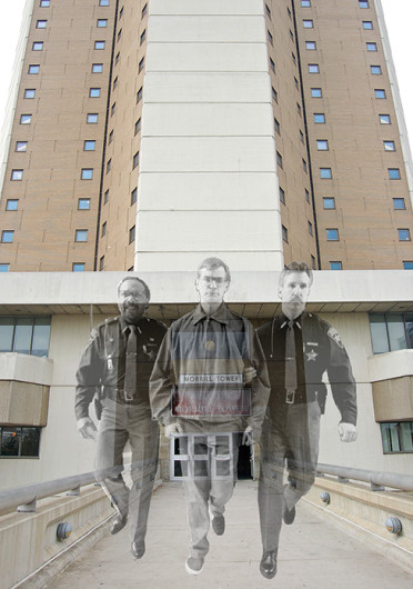It is rumored that serial killer, Jeffrey Dahmer (center), lived in Morrill Tower during his time at OSU and still haunts the residence.  Credit: Halie Williams / Arts editor, photos courtesy of MCT Photo illustration by Shelby Lum 