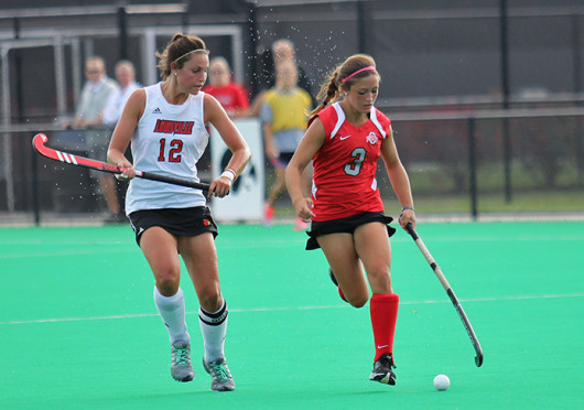 Sophomore forward Peanut Johnson advances the ball during a match against Louisville Oct. 1 at Buckeye Varsity Field. OSU lost, 6-3. Credit: Shelby Lum / Photo editor