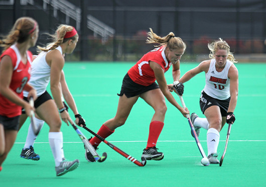 Senior midfielder Mona Frommhold (8) passes the ball during a match against Louisville Oct. 1 at Buckeye Varsity Field. OSU lost, 6-3. Credit: Shelby Lum / Photo editor