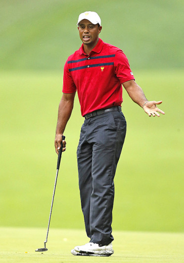 Tiger Woods misses a putt on the 2nd hole during the Presidents Cup at Muirfield Village Golf Club in Dublin, Ohio, Oct. 5. Credit: Courtesy of MCT