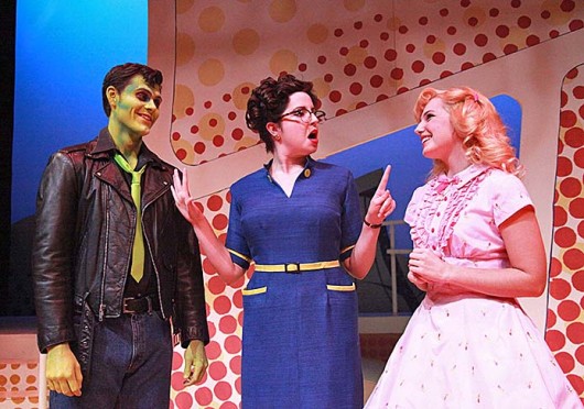 Trent Rowland as Jonny (left), Liz Light as Miss Delilah Strict, and Kelly Hogan as Toffee in the OSU Department of Theatre’s production of ‘Zombie Prom,’ which is set to begin production Nov. 7 at Thurber Theatre. Credit: Courtesy of Matt Hazard 