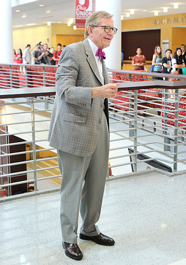 Then-OSU President E. Gordon Gee poses for a photo June 27 at the Ohio Union. The event was the last official photo opportunity with Gee before his retirement July 1. Credit: Shelby Lum / Photo editor