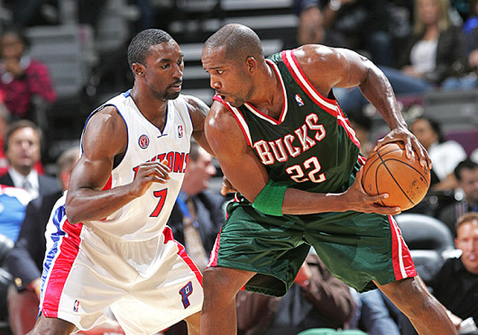 Then-Milwaukee Bucks guard Michael Redd (22) attempts to beat a defender during a game against the Detroit Pistons Oct. 7, 2009, at the Palace of Auburn Hills. Credit: Courtesy of MCT
