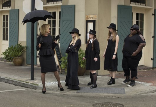 Jessica Lange, left, stars in "American Horror Story: Coven" on FX with Emma Roberts, Jamie Brewer, Taissa Farmiga and Gabourey Sidibe.The show was nominated for Best TV Movie or Mini-Series for the 71st annual Golden Globes, which is set to air Jan. 12.  Credit: Courtesy of MCT