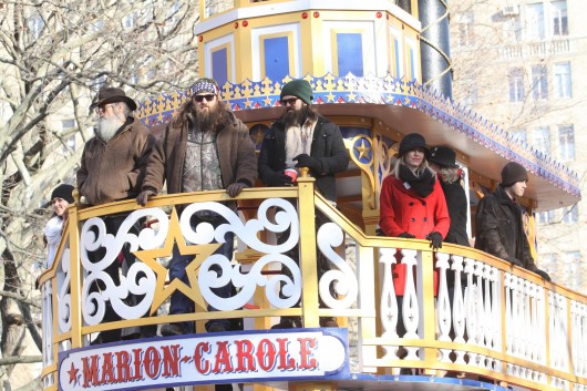 Members of the TV show "Duck Dynasty" ride a float during the Macy's Thanksgiving Day Parade in New York Nov., 28. Phil Robertson, a cast member of the A&E show, was suspended indefinitely after making controversial comments about homosexuality to GQ Magazine.  Credit: Courtesy of MCT