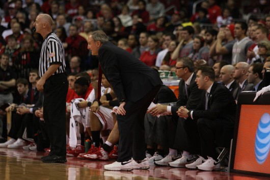 OSU coach Thad Matta looks on during a game against Penn State Jan. 29 at the Schottenstein Center. OSU lost, 71-70 in overtime. Credit: Shelby Lum / Photo editor