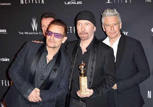 Bono, The Edge and Adam Clayton arrives to the Weinstein Company & Netflix 2014 Golden Globes After Party in Los Angeles Jan. 12.  Credit: Courtesy of MCT