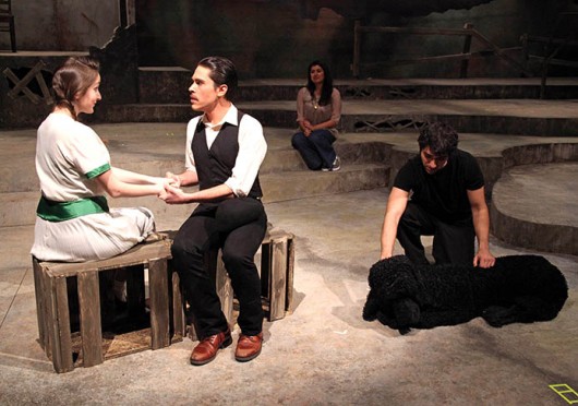 Anna Leeper (left) as Clara, Jesse Massaro as Esteban Trueba, Leela Singh as Alba and Derek Faraji as Barabbas in a scene from OSU's Department of Theatre’s production of 'The House of the Spirits,' which is set to run at the Drake Performance and Event Center through March 6. Credit: Courtesy of Matt Hazard.  